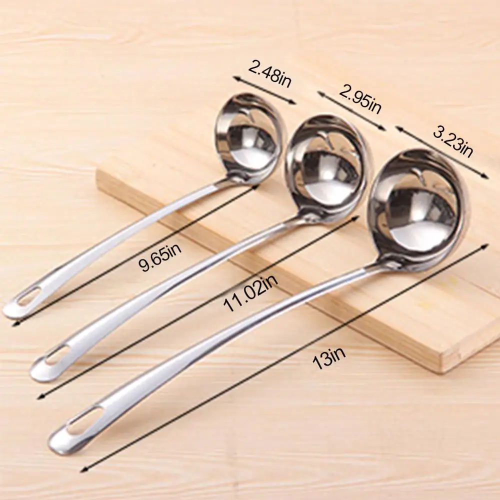 Cucharón de mango largo de acero inoxidable grueso, 1 Uds., cucharón grande, útil para cocina, utensilio, cuchara para sopa, envío directo
