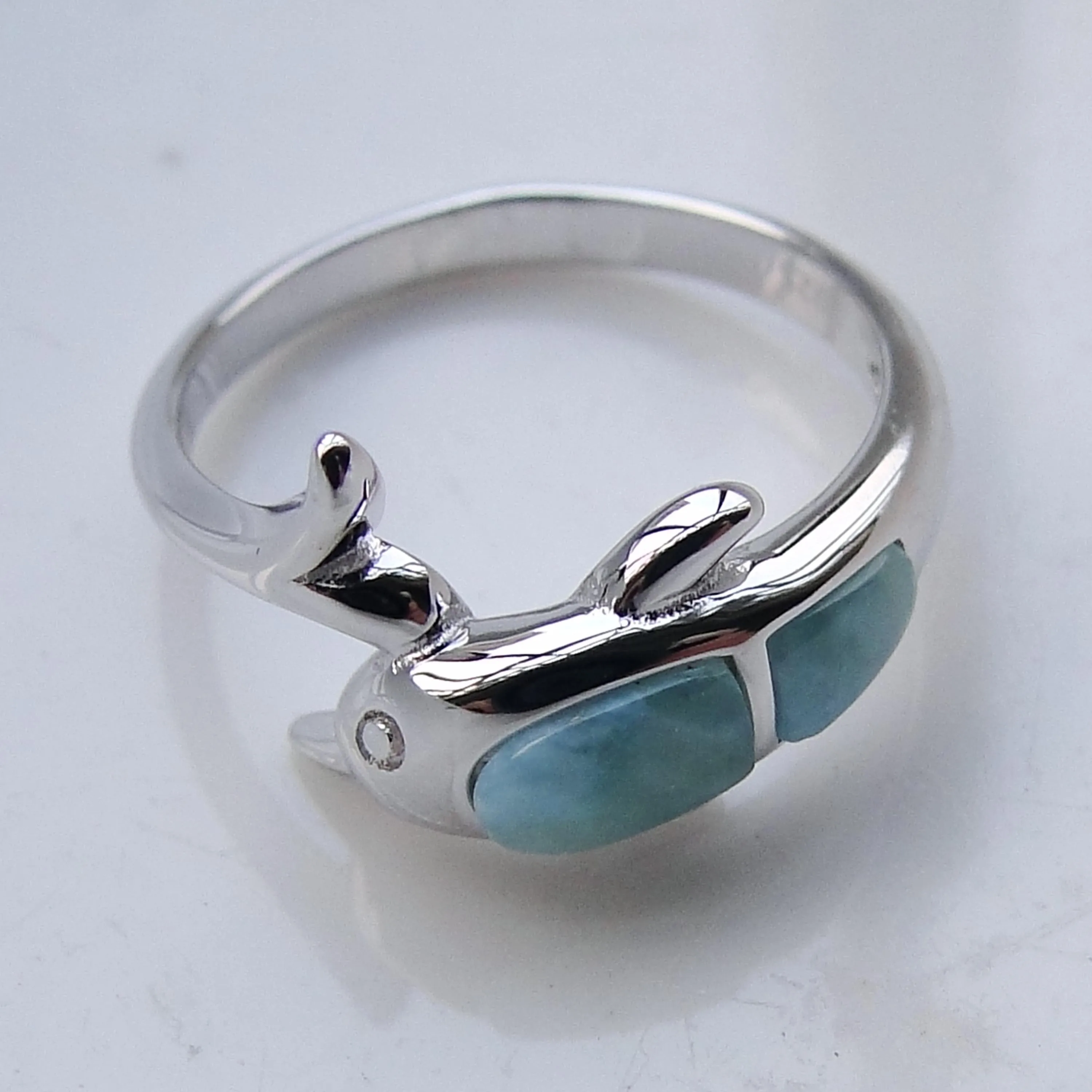 Настоящее Серебро 925 пробы натуральный Ларимар серебряное кольцо Ларимар Дельфин обручальное свадебное кольцо для женщин подарок