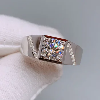 

18k White Gold Moissanite men Ring 1ct Carat D Color classic Engagement Wedding ring Anniversary gift