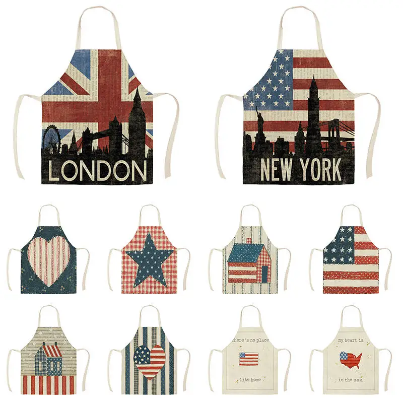 American Flag Aprons Kitchen Apron Women Creative Flag Cotton Linen Bibs Household Cleaning Pinafore Home Cooking Aprons WQD365