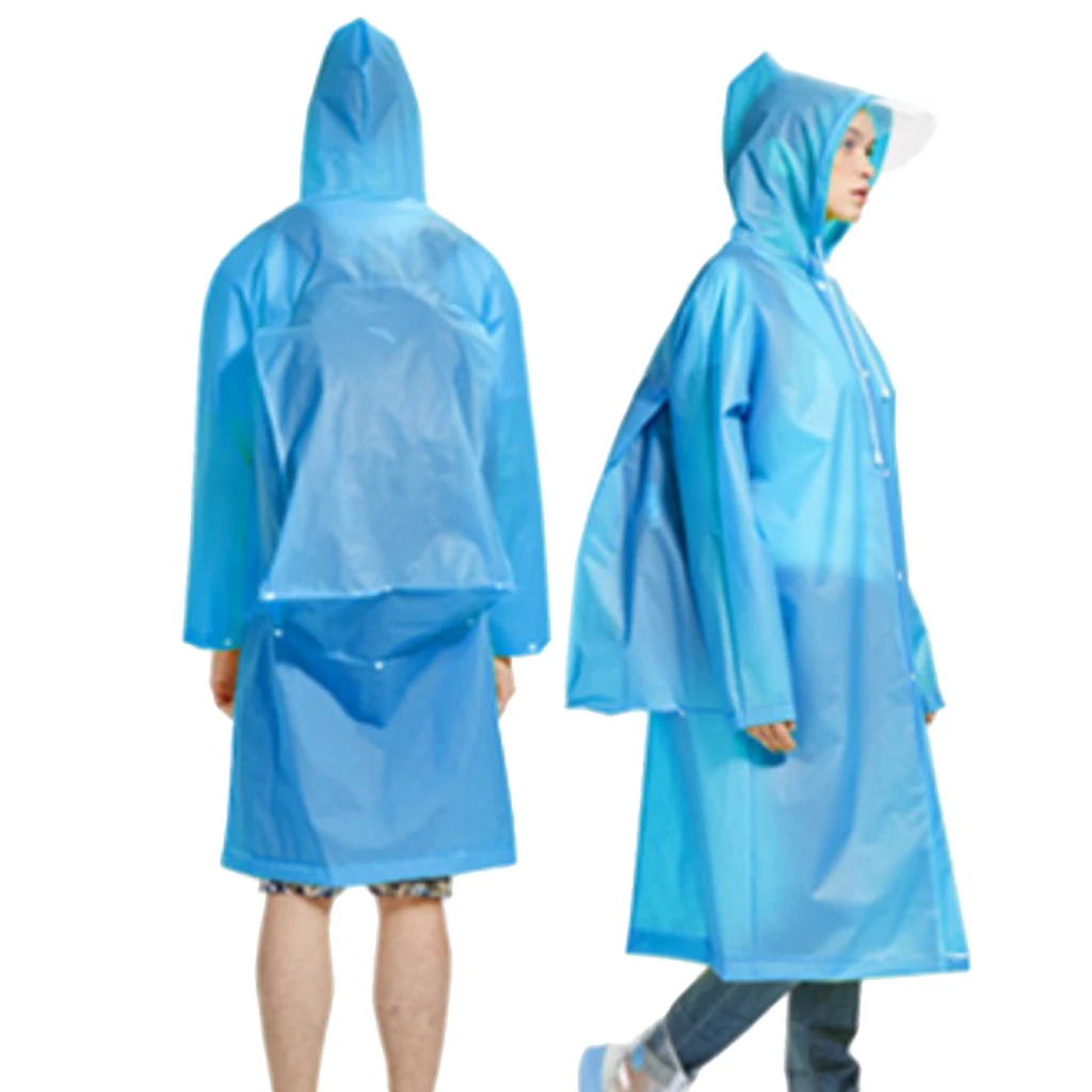 Waterproof Rain Poncho Reusable Adult Raincoat with Hoods & Cap Visor White