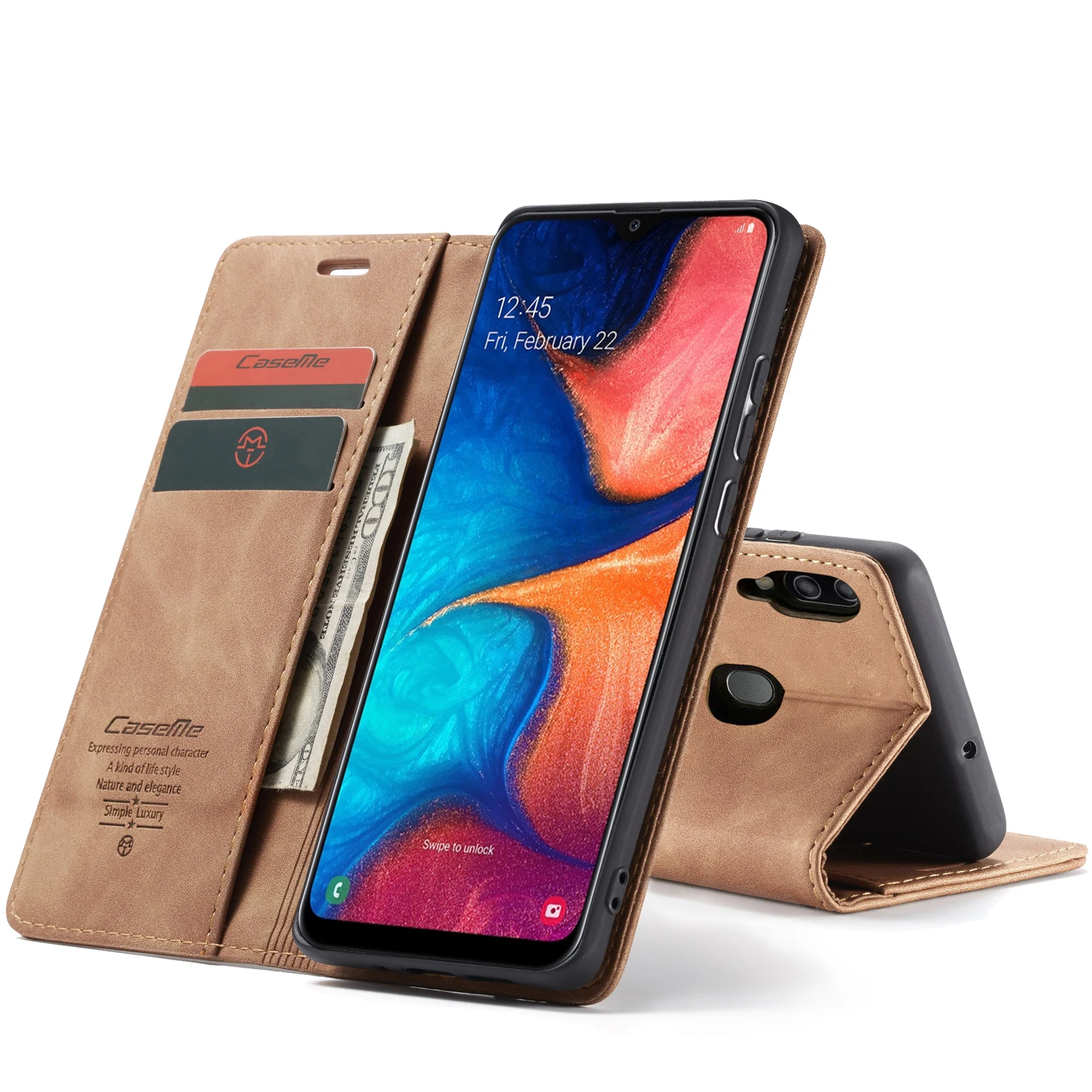 Магнитный флип чехол Caseme с держателем для карт кошелек Samsung Galaxy A10 A20 A20E A30 A40 A50 A70 A80