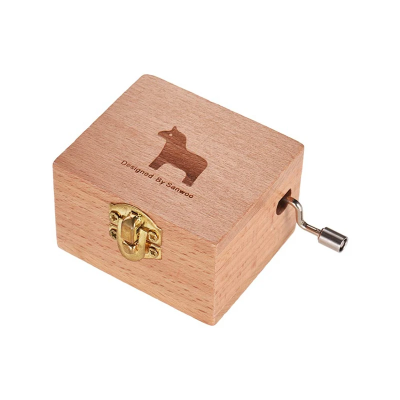 ABUO-Wooden Hand Crank Music Box Classical Melody Birthday Christmas Festival Musical Gifts Home Office Decoration Crafts