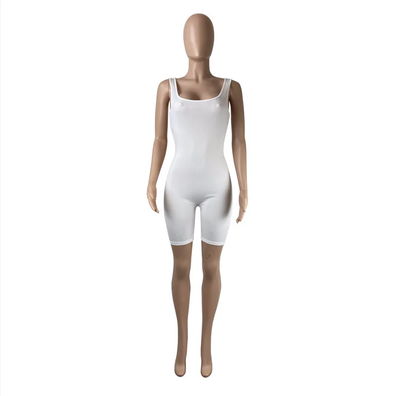 Black Skinny Elastic Hight Sleeveless Street Jumpsuit Woman Summer Backless Short Playsuit Club Bodycon Rompers Body Femme Hot