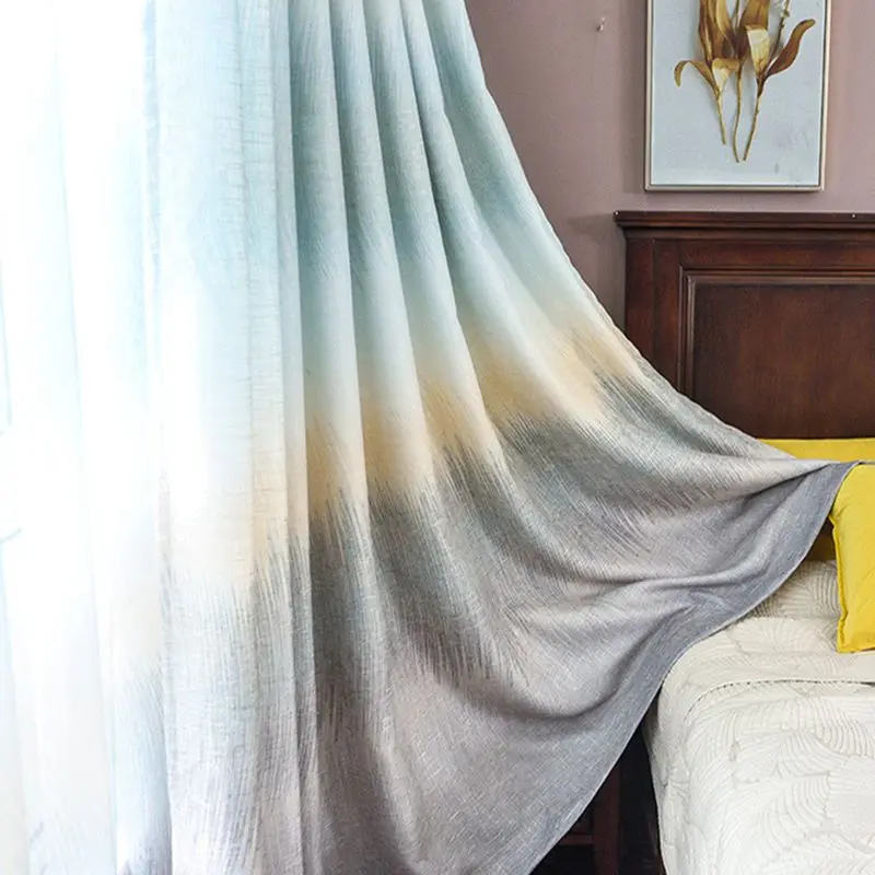 Modern Simple linen Tulle Curtains For Living Room Window Rainbow Gradient Striped Shade Curtains For Bedroom Drapes MY171#5 - Цвет: Color 2 Cloth