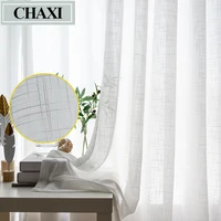 CHAXI Cotton and Linen Fabric White Tulle Sheer Curtains for Bedroom Window Living Room Kitchen Modern Voile Cortinas Drapes 1