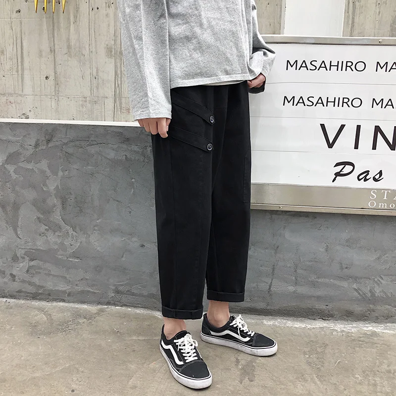 2020 Spring And Autumn New Men's Trend Nine Points Straight Pants Solid Color Low Waist Fashion Casual Pants Black / Grey /Khaki