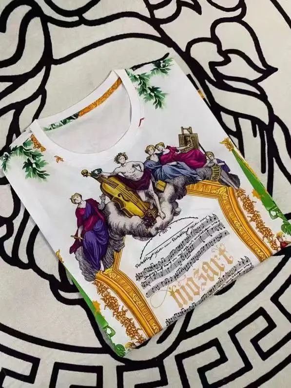 AH12138Fashion мужские топы и тройники Подиумные Роскошные известный бренд Европейский дизайн Короткие вечерние футболки с принтом мужская одежда