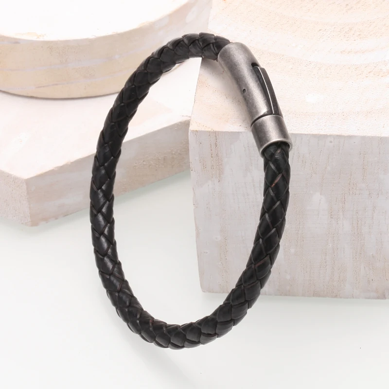 Mcllroy 8 цветов Натуральная Плетеная кожа Браслет Мужской винтажный магнит черный