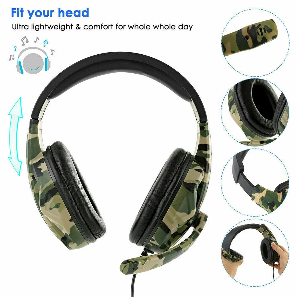 

3.5mm Wired Gaming Headset Wired Camouflage Headphones Bass Stereo Headsets With Mic for Computer PC Switch Laptop PS4 PS3 Xbox