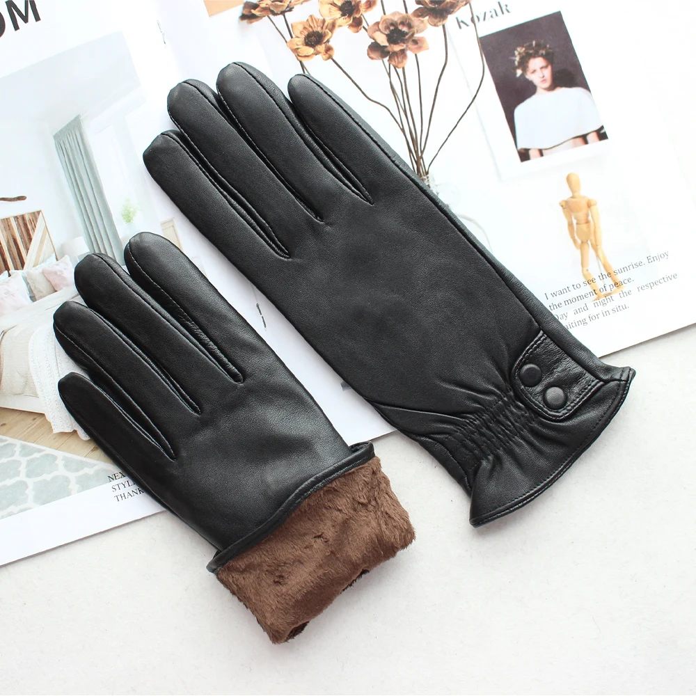 Guantes de cuero negro para mujer, guantes de piel de cabra importados de  alta calidad, cortos, dos estilos para mantener el calor en invierno -  AliExpress