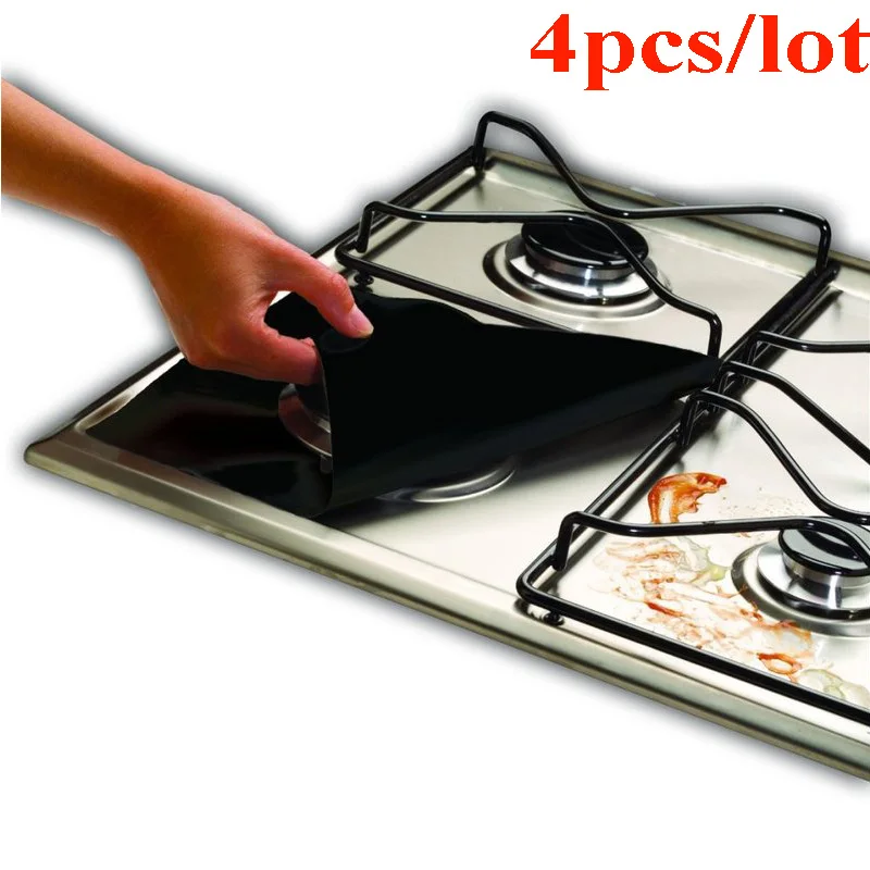 4pcs Black 4 шт./компл. Кухня гаджет аксессуары газовой плиты Плита защитные крышки вкладыш Алюминий Фольга очистить коврик Творческий Кухня вещи - Цвет: 4pcs Black