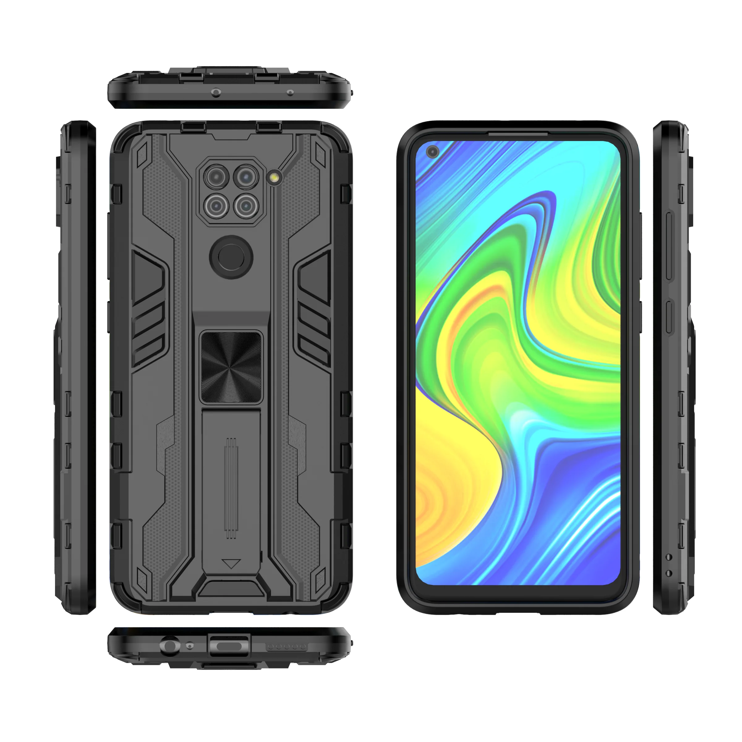 Luxury Bracket Armor Metal Magnetic Protector Phone Case For Xiaomi Redmi Note 9 Pro 9S Max Shockproof Invisible PC Back Cover