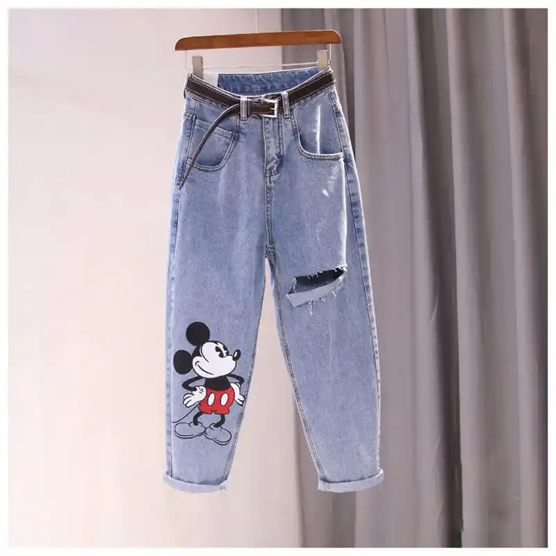 mickey mouse ripped jeans