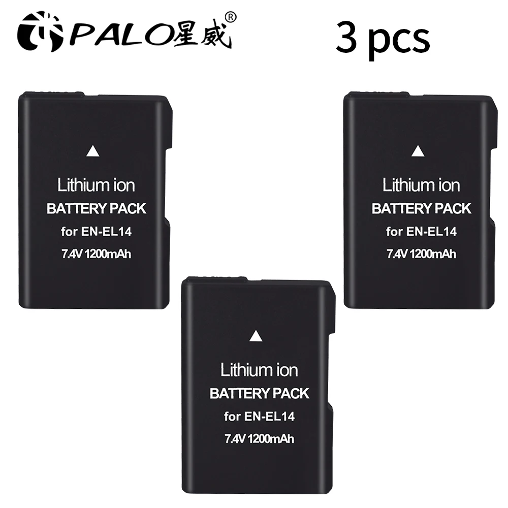 1200 мА/ч, 2x EN-EL14A EN-EL14 ENEL14 Батарея+ ЖК-дисплей USB Dual Зарядное устройство для Nikon D3100 D3200 D3300 D3400 D3500 D5600 D5100 D5200 P7000 - Цвет: 3PCS battery