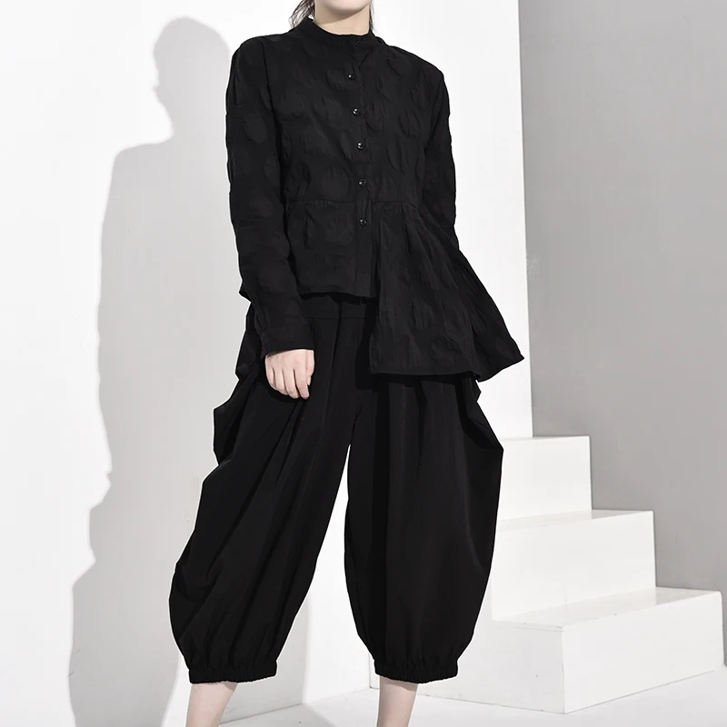  LANMREM Japan Style Trend Irregular Long Sleeve Cotton Shirt Polka Dot Womens Tops And Blouses 2020