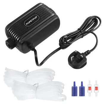 

POPETPOP Double Outlets Air Pump Aerator with Air Stone Oxygen Tube for Aquarium Fish Tank Pond with UK Plug