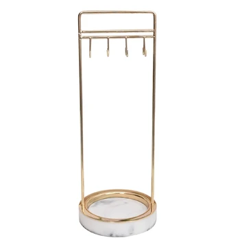 

Nordic Exquisite Gold Jewelry Display with Marble Stand Minimalist Chic Ins Metal Jewelry Rack Design Models Earrings Bracelet N