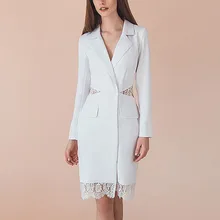 Блейзер платье для женщин с длинным рукавом подиум дизайнер лацкане Зубчатый воротник кружево элегантный офис дамы миди платье костюм куртка одежда