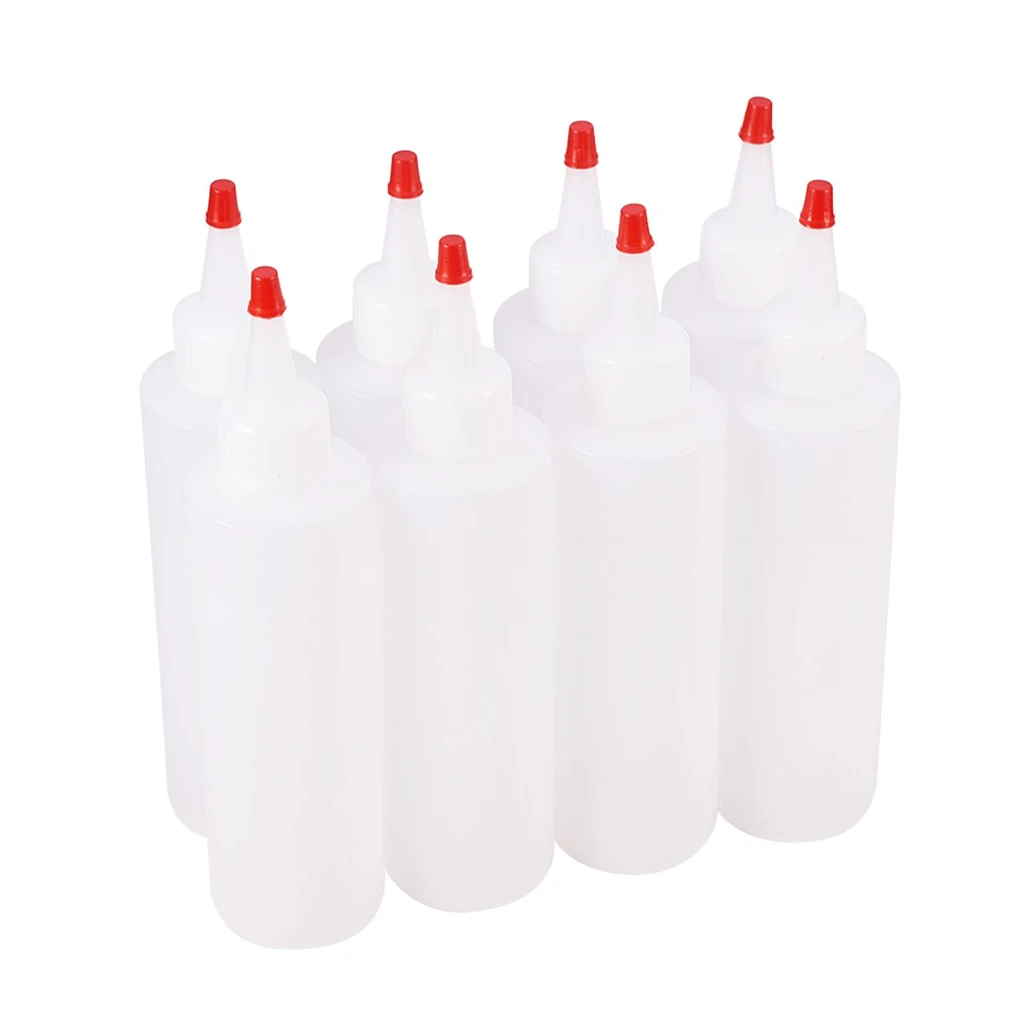 8 Pieces Empty Plastic Bottle with Top Cap Tip Applicator for Paint, Ink, Liquid 180ml