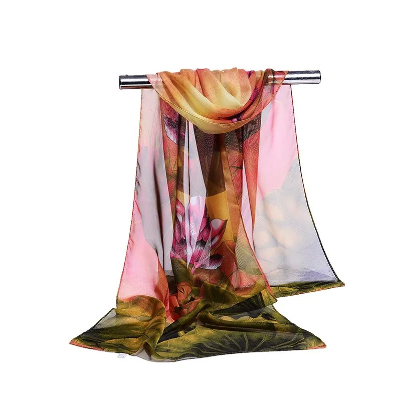 160*50 см Модный Шелковый шифоновый шарф в полоску с принтом Дикая мода Солнцезащитная шаль Цветочный шарф шарфы