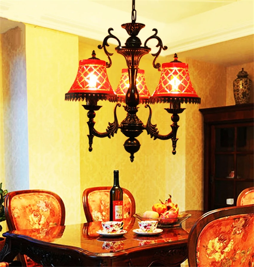 

Vintage European Hand-carved Glass Chandeliers Lights Living Room Dining Room Bedroom Bar Retro Red Hanging E27 Lamps Fixtures