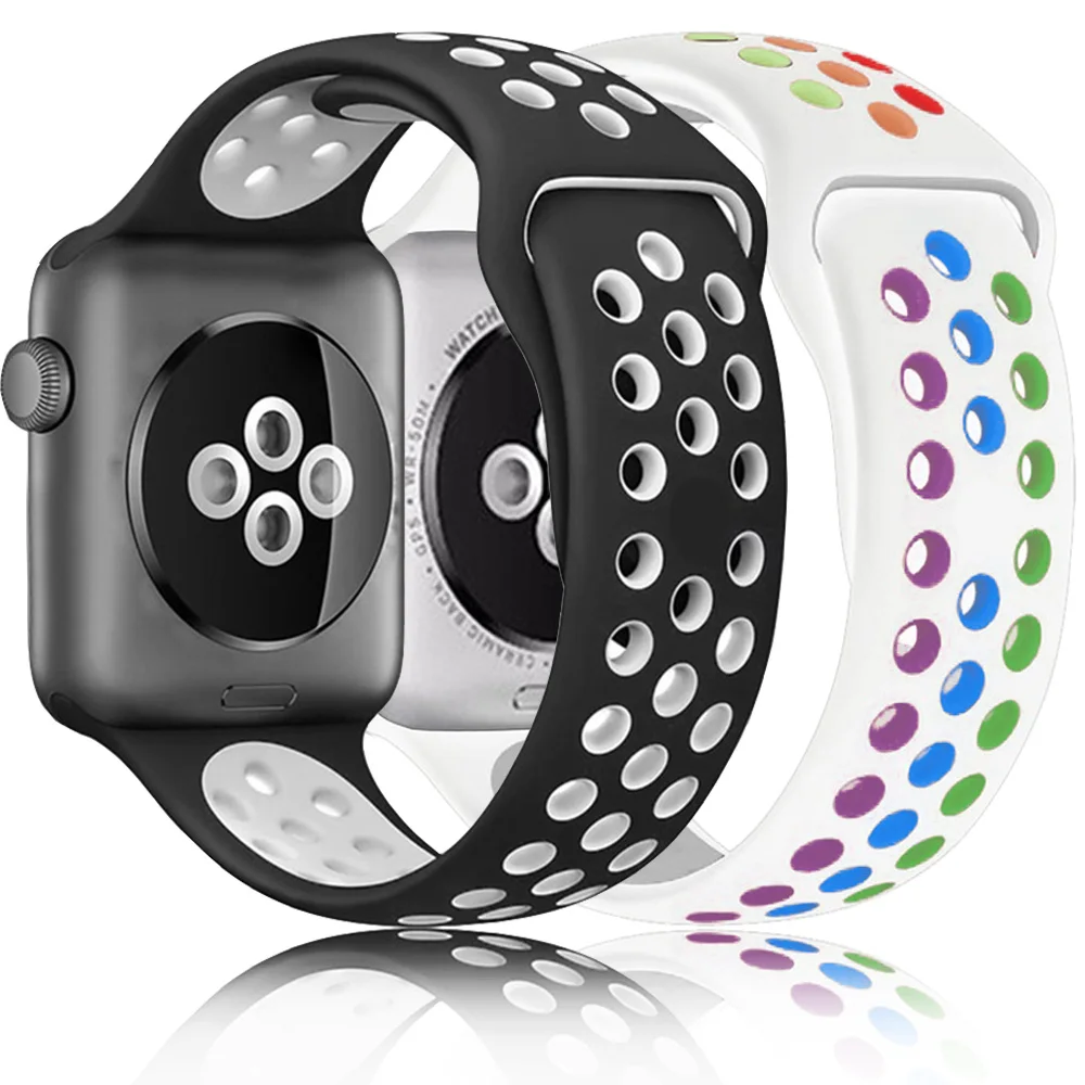 Silicone Strap For apple Watch band 44mm 42mm 40mm 38mm Breathable Accessories Sport watchband bracelet iWatch se 76543 45mm41mm