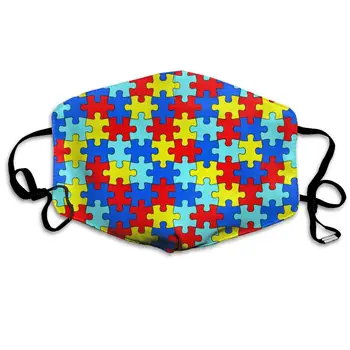 

Colorful Puzzle Pieces Washable Reusable Mask, Cotton Anti Dust Half Face Mouth Mask For Kids Teens Men Women With Adjustable