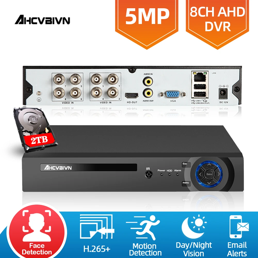 4 and 8 channel 1080P 5MP 6 in 1 DVR video recorder for AHD camera analog IP P2P NVR cctv system H.265 4ch 8ch | Безопасность и