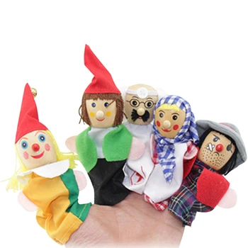 

6 Pcs Finger Puppet set Cloth+wood Story dolls on fingers telling story educational toys for kids Hand Puppet For Baby Gift A40