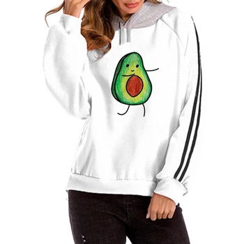 

Cartoon Avocado Vegan Print Colorblock Hooded Casual Loose Hoodies For Women Kawaii Sweatshirts Femmes Hoodies Women