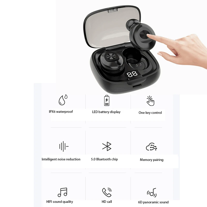 TWS 5 0 Bluetooth Earphone Wireless Sport Earpiece Mini Headset Stereo 8D HIFI Sound In Ear Hd Call Waterproof