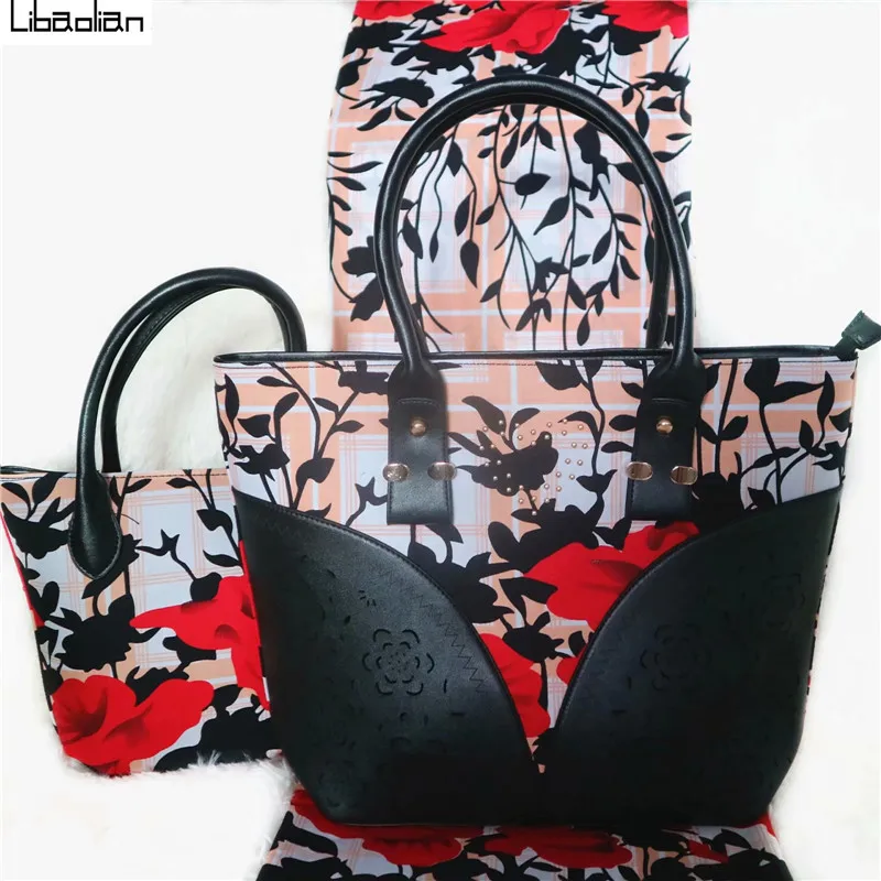 Африканский Цветочный воск сумочка набор африканская печать женская сумка с Нигерия Хлопок Воск Ткань 6 ярдов хлопок для женщин G98-28