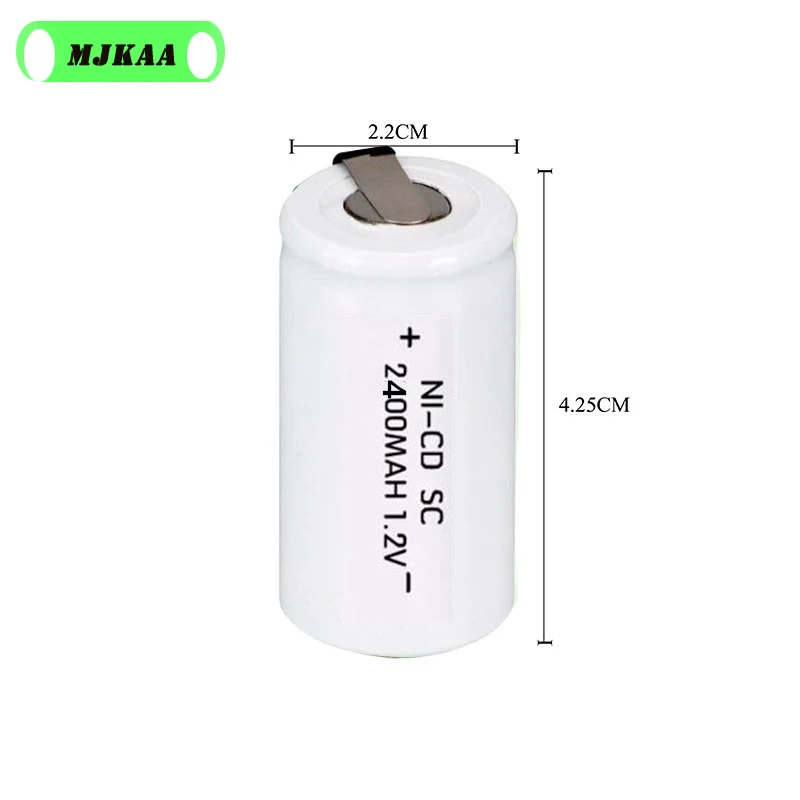 6 шт. SubC SC 22420 1,2 V батареи 2400mAh 22*22*42 Ni-CD батареи с удлинителем, обработанные в инструменты батареи