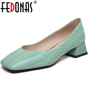 

FEDONAS Solid Color Square Toe Women Shoes Cow Leather Women Sweet Prom Pumps Spring Summer Casual Office Lady New Shoes Woman