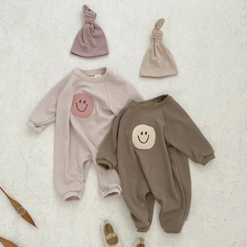 1260.0¥ 55% OFF|2021 Newborn Infant Baby Boy Cotton Cartoon Smiley Face Pattern Full Romper Spring ...