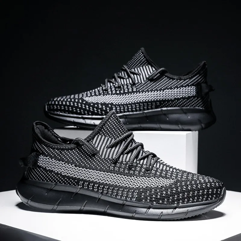 Мужские дышащие кроссовки без шнуровки черные повседневные сетчатые лоферы на