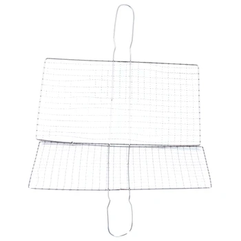 

ELEG-Stainless Steel BBQ Fish Meat Net Barbecue Grill Mesh Wire Clamp Outdoor Picnic