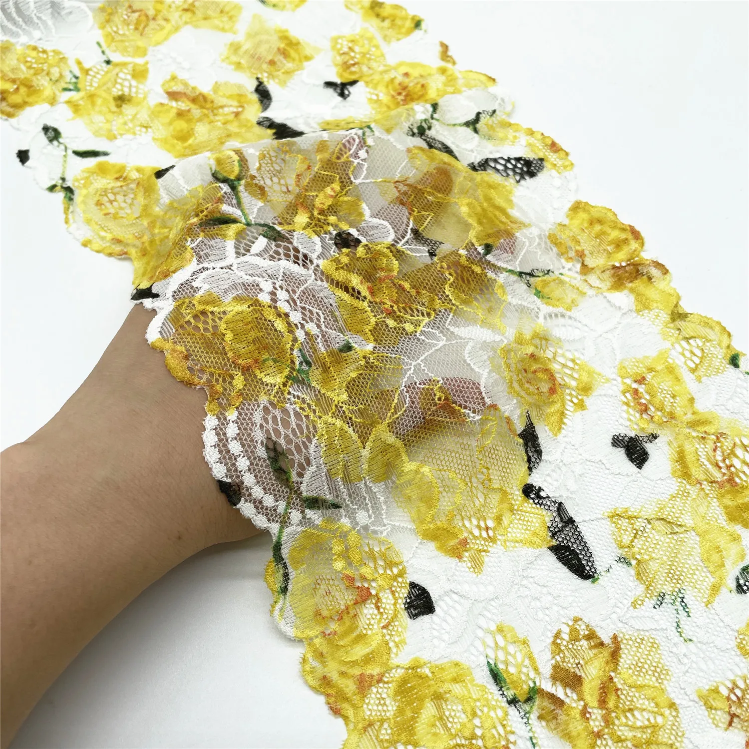3y/Lot Width 17.8cm Yellow Floral Stretch Lace Trim 4