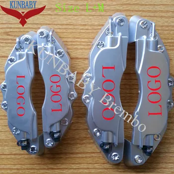 

KUNBABY 4 Pcs ABS Plastic Silver with red letter Car Auto 3D Word Style Disc Brake Caliper Covers Front And Rear Size M+L