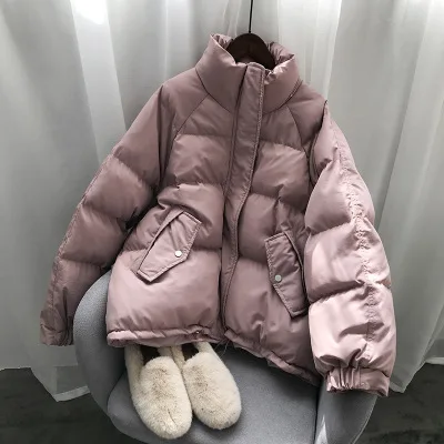 Зимняя куртка для женщин толстый теплый пуховик с хлопковой подкладкой Manteau Femme со стоячим воротником свободные зимние парки размера плюс пуховик пальто - Цвет: Pink