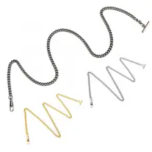 Цепочка для наручных часов в стиле ретро, металлический Карманный держатель с подвеской, Т-образный стержень, аксессуары для часов, золотистая, серебристая, бронзовая, длина 65 см Цепочка для наручных часов в стиле ретро, металлический Карманный держатель с подвеской, Т-образный стержень, аксессуары для часов, золотистая, серебристая, бронзовая, длина 65 см