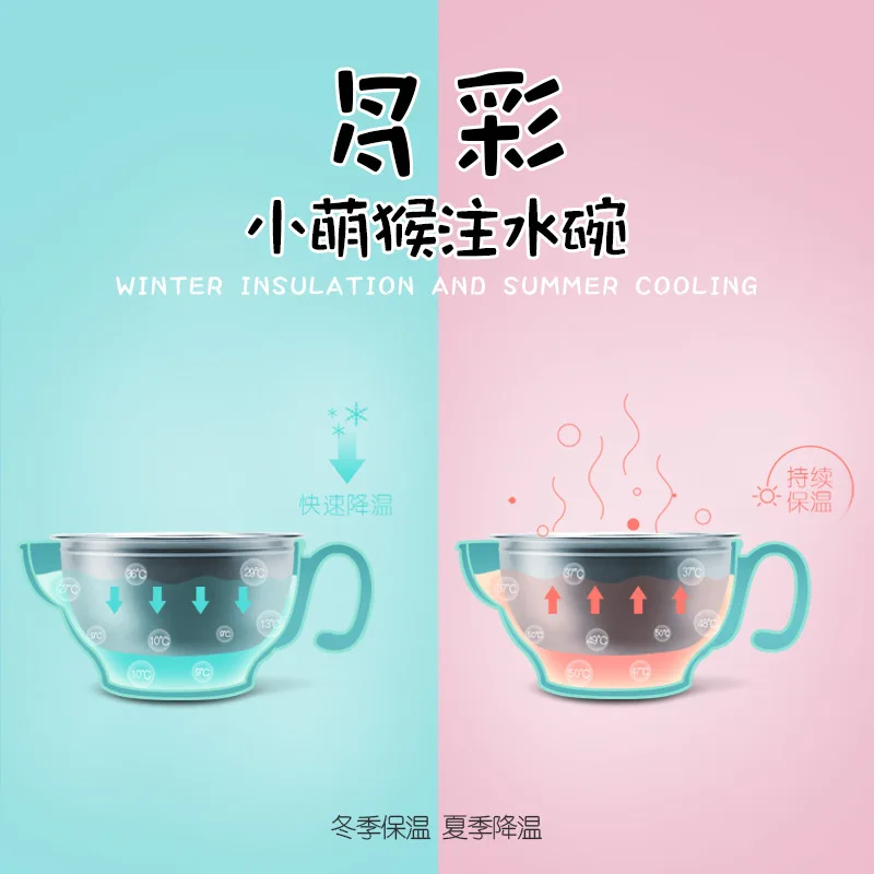 Infant Cartoon Creative 316 Stainless Steel Water Injection Thermal Insulation Bowl CHILDREN'S Tableware Baby Food Supplement BA