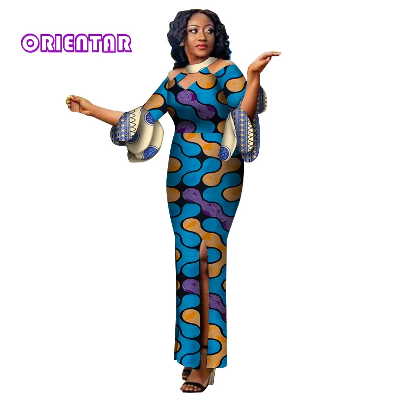 Базен Riche африканские Длинные платья для женщин принт Сращивание Дашики африканская Женская индивидуальная одежда размера плюс WY2845