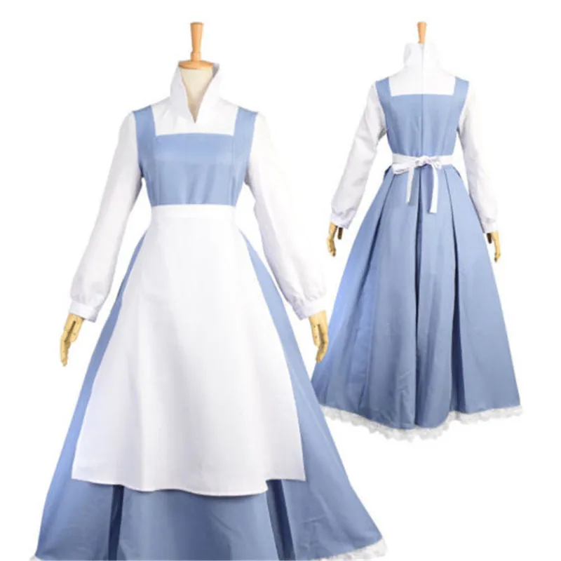 Women Halloween Costumes Plus Size Adult Girl Women Party Beauty And The Beast Belle Blue Maid Dress Cosplay Costume Size S-2XL
