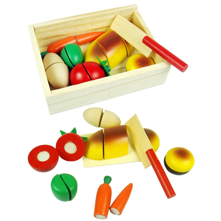  Wooden Box Fruit Cutting Children Slicer Fruit & Vegetable Baby Early Educational Teaching Aid Cutt - 4000292777282