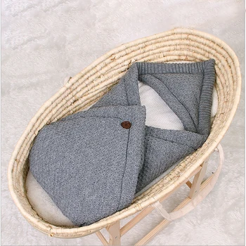 

Infant Newborns Anti Kick Baby Sleeping Bag Envelope Shape Small Hat Warm Comfortable Soft Wrap Blanket Knitting Solid