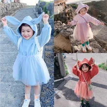 С рисунком для маленькой девочки с кроликом легкая ткань платье для маленьких трапециевидной формы платье принцессы от 3 до 8 лет Детское платье с юбкой-пачкой; детская одежда в стиле пэчворк