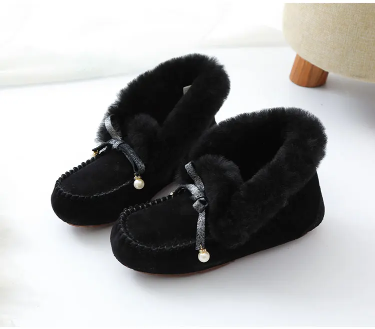 Natural Fur Women Flats Casual Moccasins Comfortable Loafers Genuine Leather Women Shoes Fashion Driving Shoes Woman