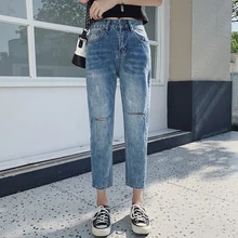 Женские джинсы больших размеров, свободные, с дырками, 9/10 длина, Капри, джинсовые штаны L XL 2XL 3XL 4XL